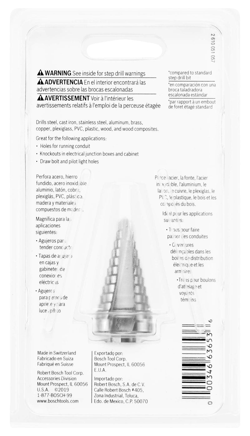 Bosch SDC2 3/16 in. to 7/8 in. High-Speed Steel Turbo Step Drill Bit