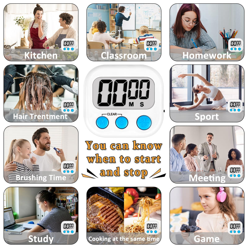 ZILLEEN Classroom Timers for Kids Classroom Magnetic Digital Kitchen Timers for Cooking Teachers Gym Game 12 pcs White & Black & Pink & Green & Orange & Purple