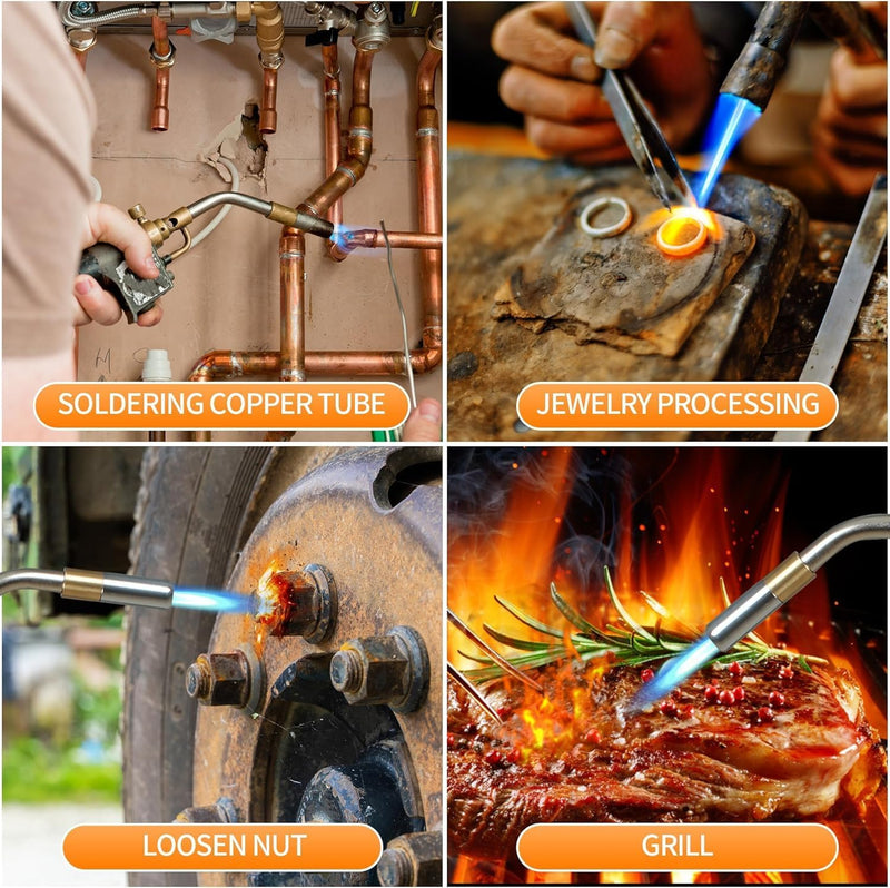 High Intensity Propane Torch Head Fuel by Propane, MAPP, Welding Torch, Turbo Gas Torch Kit, Trigger Start Mapp Gas Torch Kit with Igniter,Propane torch,Blow Torch(Fuel Not Included) Black