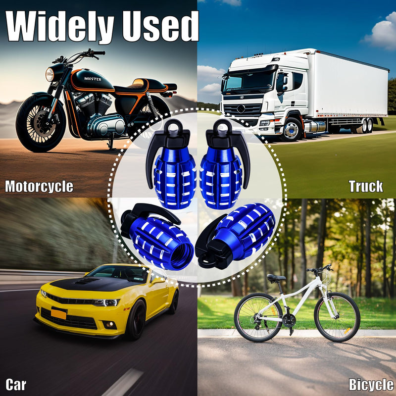 4 PCS Tire Valve Stem Caps, Aluminium Alloy Tire Valve Stem Covers Universal for Cars,Trucks, SUV, Motorcycles, Bike and Bicycles (Blue) 4 pcs Blue