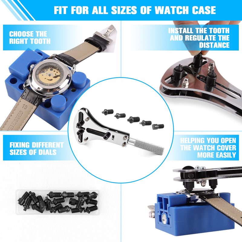 Watch Repair Kit, BYNIIUR Watch Battery Replacement Tool Kit, Watch Repair Tools & Kits, Watch Link Removal Tool Kit Watch Band Tool Set with Carrying Case, Watch Case Opener Spring Bar Tools Blue
