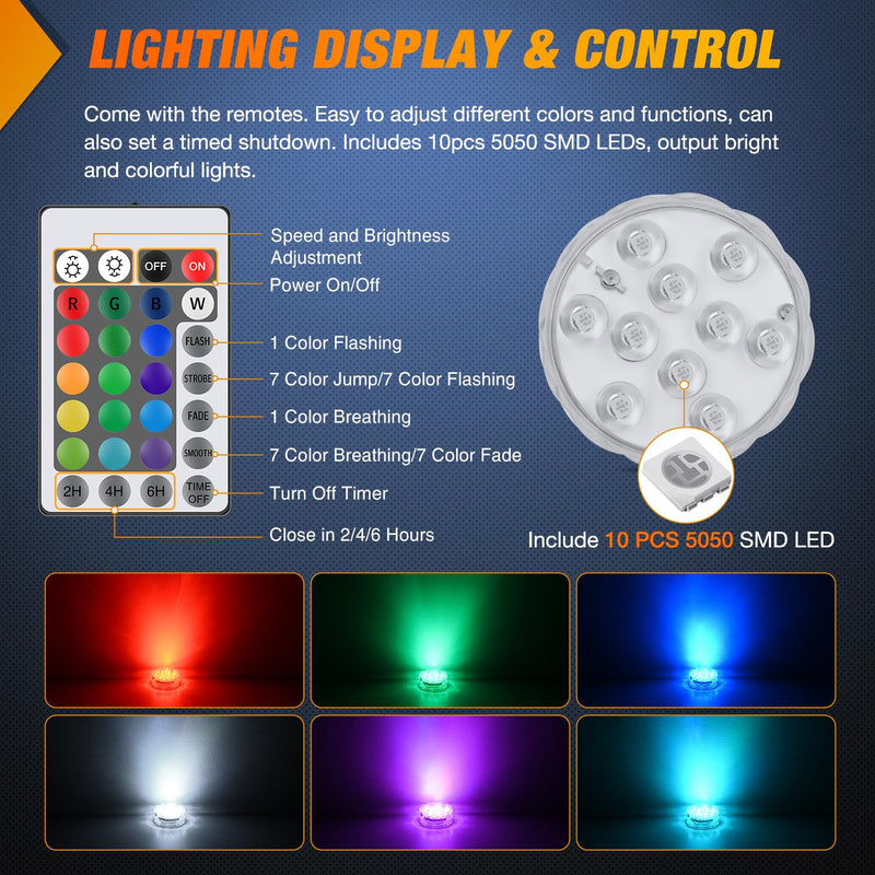 Nilight Marine Boat Light 4 PCS 10LED RGB Wireless Cabin Ambiance Multi Color Exterior Deck Lights Remote Control Submersible for Pontoon Sailboat Yacht Skeeter Fishing Bass Boats 4PCS RGB Boat Light