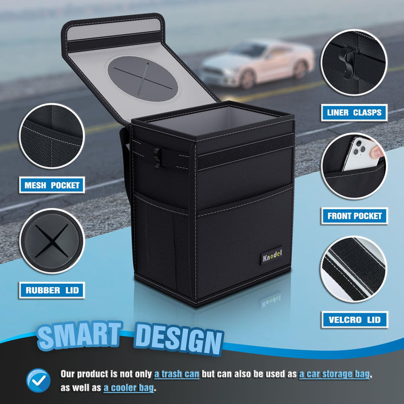 K KNODEL 2 Gallon Black Leak-Proof Waterproof Car Trash Can with Lid Medium