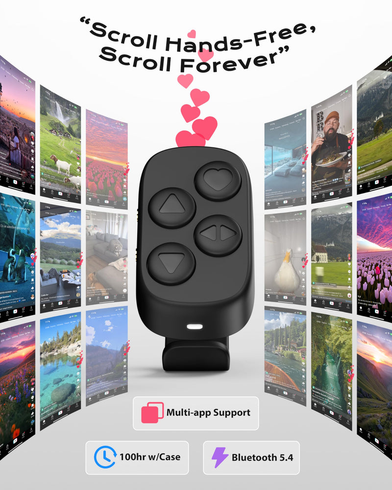 Stouchi Bluetooth 5.4 Scrolling Ring for TikTok with 100H Battery | Rock-Solid Connection | 4.5g Comfortable Fit | No Annoying Dots | Fingertip Camera Remote Control for iPhone/iPad/Android