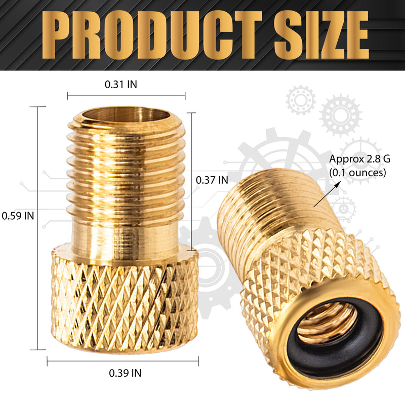 2PCS Brass Presta Valve Adapter, Convert Presta to Schrader Adaptor, Inflate Tire Using Standard Pump or Air Compressor for Bikes, 2 Pack Black Tire Valve Caps(Reticulated Grain Style) 2 pcs + 2 caps 2PCS Reticulated Grain Style + 2 Caps