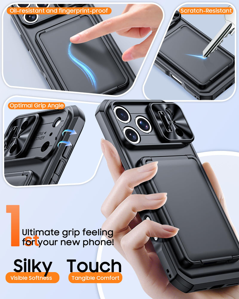 for iPhone 17 Pro Max Case Wallet with RFID Blocking,Built-in Card Holder (4-5 Cards),Slide Camera Cover, Shockproof Rugged Phone Case for iPhone 17 Pro Max (Black) Black