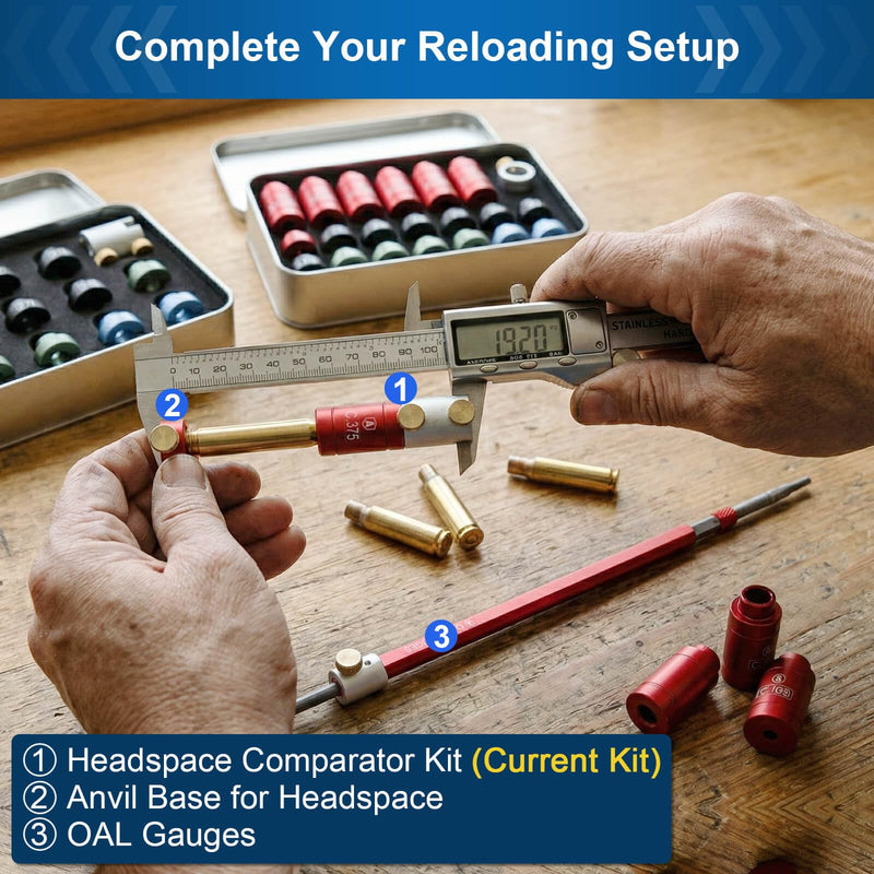 Headspace Gauge Comparator Kit with 6 Bushings, Reloading Supplies and Equipment, Reloading Tool, Compatible for Most Bottlenecks Cases for A330, B350, C375, D400, E420 and F188 Headspace Gauge Comparator Kit