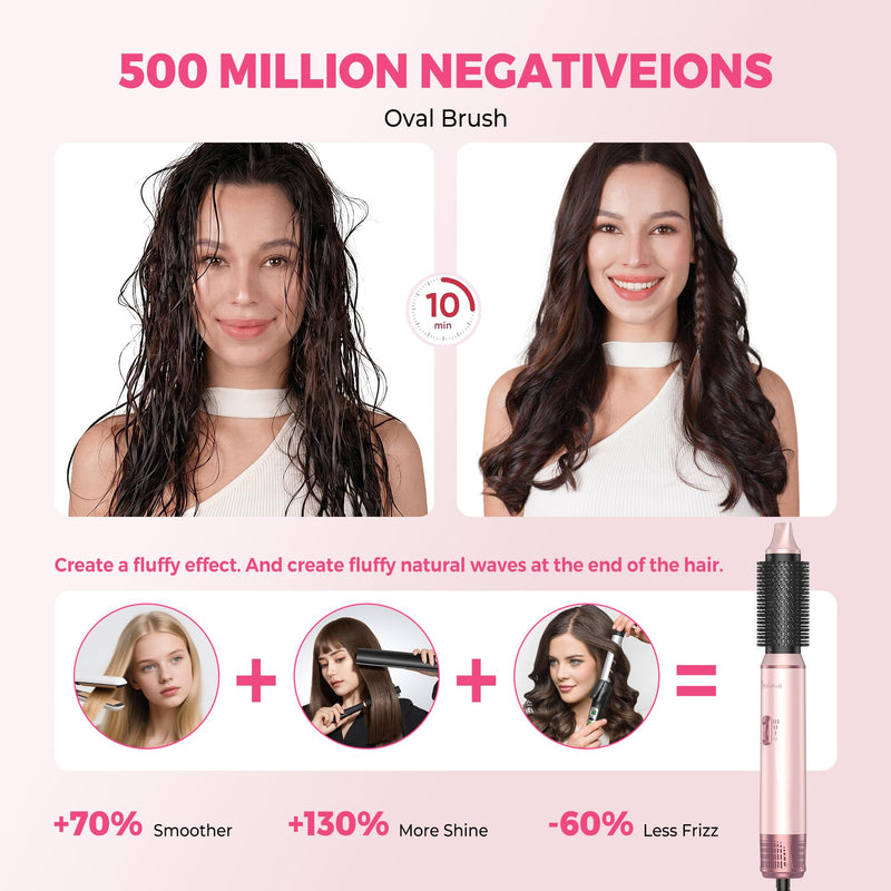 Atopskins Air Styler 5 in 1 Hair Styler Set Airbrush 5 in 1 Magic Styler | Hair Dryer Brush 1000Wwith Airflow Hair Curler Thermal Brush 60000rpm Hairdryer Brushe Drying and Styling Multistyler Gift Pink