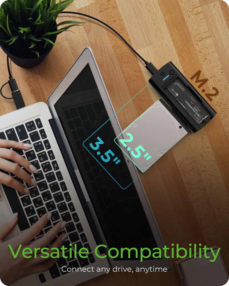 M.2 NVMe/SATA & 2.5”/3.5” Hard Drive Docking Station, ICY BOX SATA to USB Adapter, 10Gbps Hard Drive Reader for M Key & B+M Key NVMe and SATA HDD SSD Hard Drive, Tool-Free Aluminum M.2 SSD Enclosure