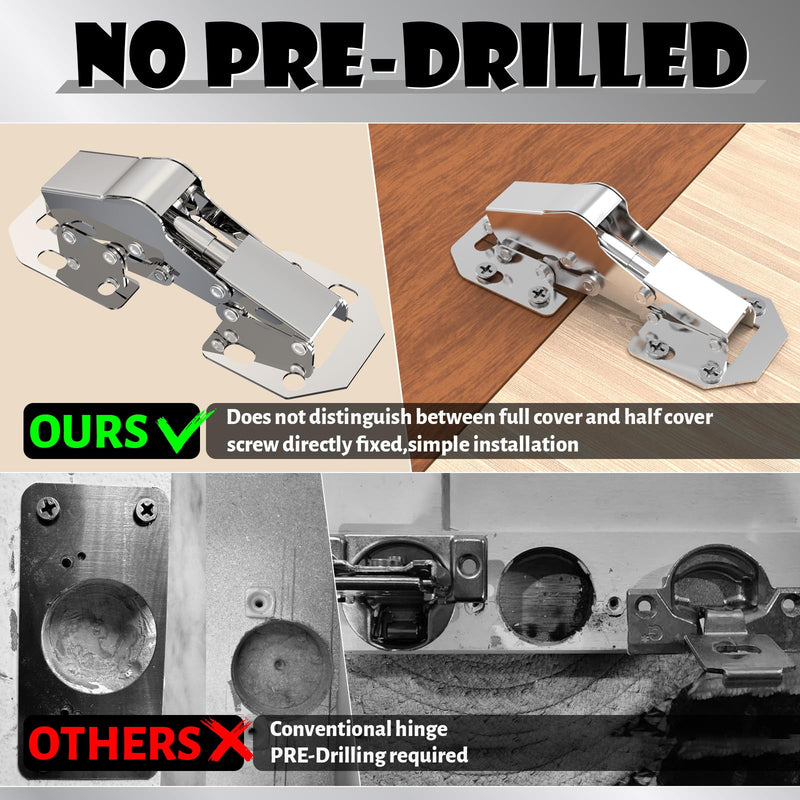 BESTEEL 4 Pack Hidden Hinges Upgrade Soft Close Surface Mounting Hinge,90 Degree Concealed Cabinet Hinges for Kitchen Cabinet Doors Frameless,No Pre-drilled,Surface Mount Hinges with Extra Bumper 4 PCS