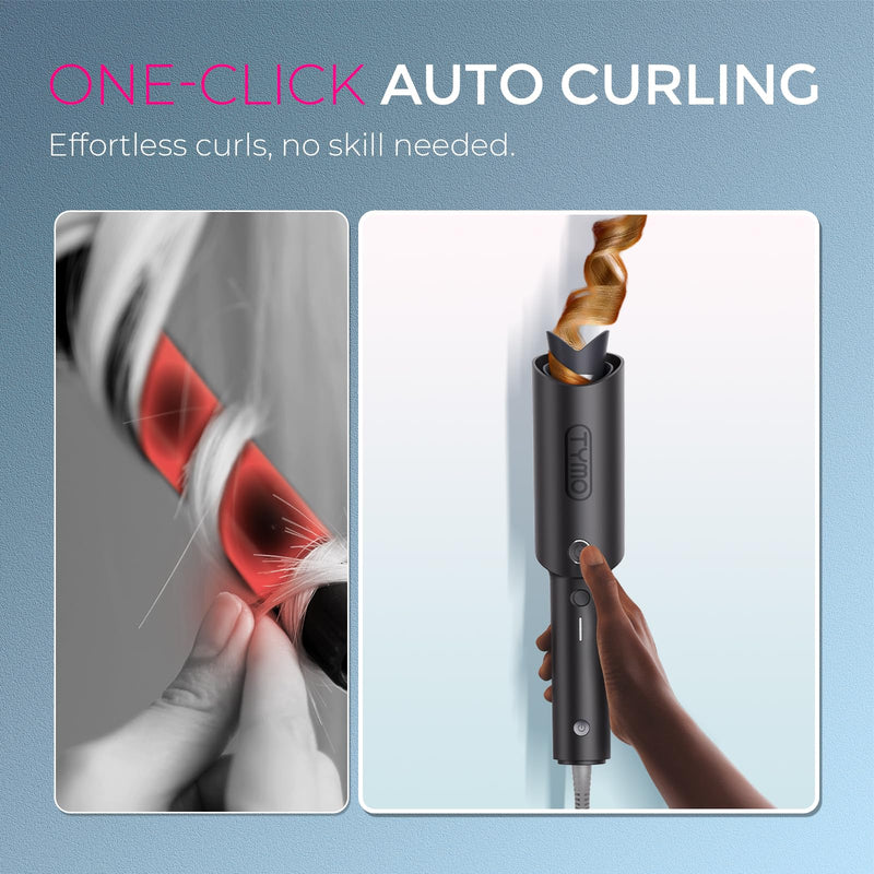 TYMO Hair Curler Automatic Rotating - CURLPRO, Curling Wand, Gray 1.25 inch | Ceramic Coating, Anti-Scald Curling Iron, Portable 500 Million Ionic, Dual Voltage, Beach Waver, Lightweight for Travel Metallic Gray 1 1/4 inch