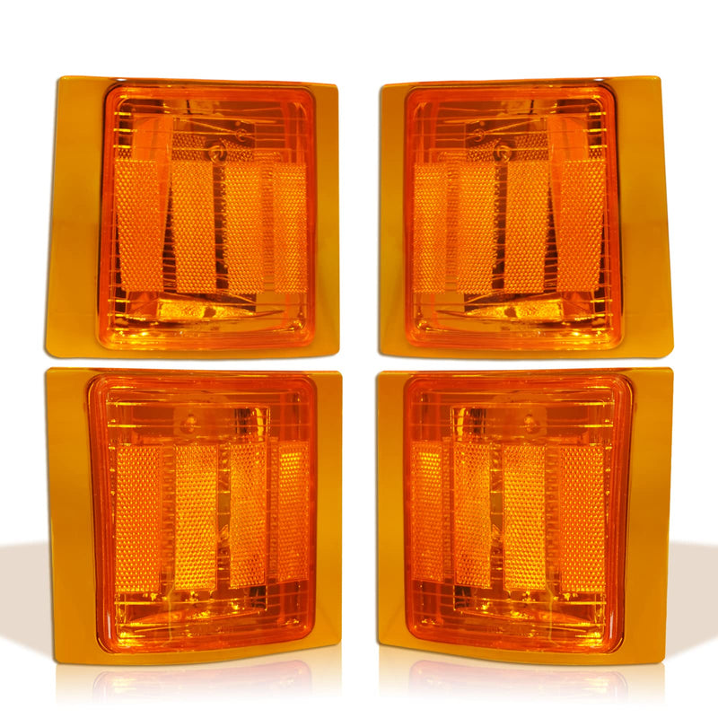 Bestview Front Turn Signal Corner Light Assembly, Upper Lower Side Marker Reflector Lamp, Chrome Housing Amber Lens Compatible with Chevy C/K 10 Pickup Truck 1500 2500 3500 1994-1998 Tahoe 1995-1999