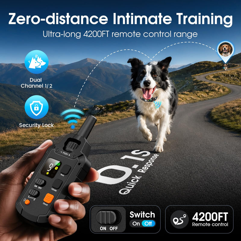 Military Dog Shock Collar 2 Dogs, 4200ft Dog Training Collar with Remote, IPX7 Waterproof Electric Dog Collar with 3 Training Modes, LED Lights & Security Lock, Rechargeable eCollar for 5-120lbs Dogs Black