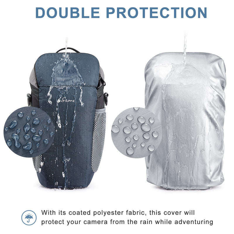 S-ZONE Camera Bag DSLR/SLR Waterproof Camera Case for Photographers Holster Compatible with Nikon Canon Sony | Strong Buckle,Rain Cover,Compatible with Nikon Canon Sony Dark Blue