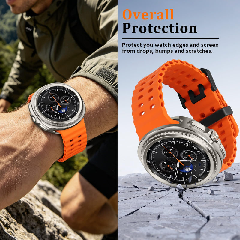 Amizee Rugged Case Compatible with Samsung Galaxy Watch 8 Classic Case 46mm with Back Cover, Metal Bumper Ultra Thin Shockproof Protective Cover for Galaxy Watch 8, Titanium