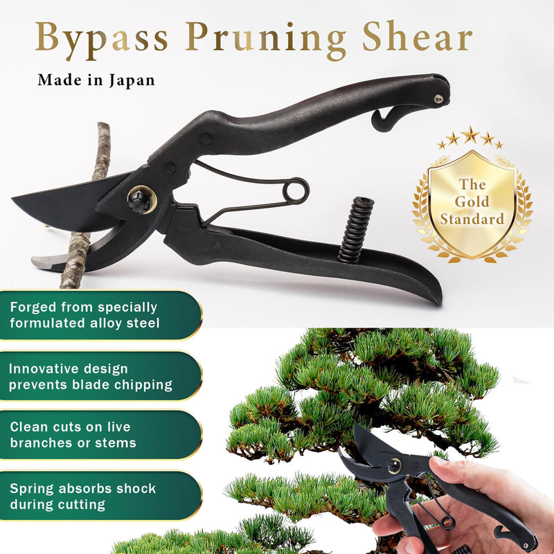 Professional Forged Bypass Pruning Shears 7.9" Japanese Hand Garden Scissors Made in Japan (Cusion-Spring Model) Cusion-Spring Model