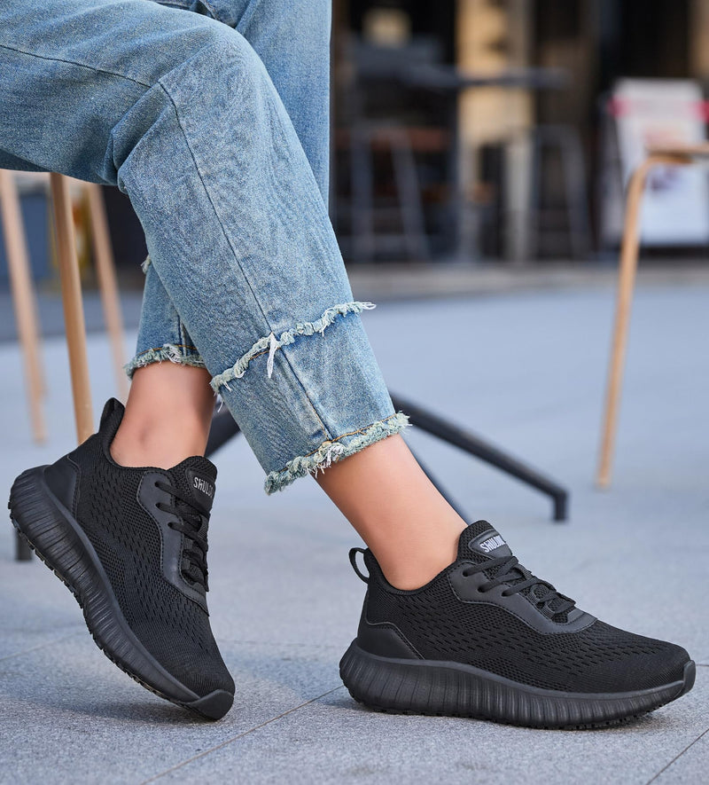 SHULOOK Women's Non Slip Work Shoes Slip-Resistant Kitchen Chef Restaurant Food Service Nurse Shoe Comfortable Mesh Breathable Walking Sneakers Black 8.5