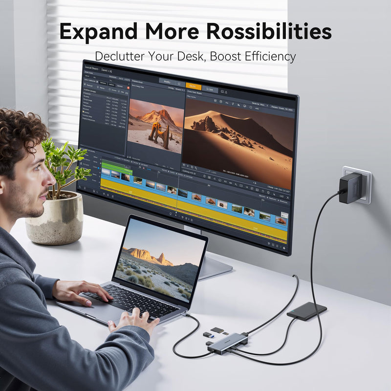 USB C Hub Multoport Adapter, 9 in 1 Mac Adapter for MacBook Pro/Air | USB-C to HDMI 4K@60Hz, 100W PD, SD/Micro SD Slot, 4 USB and USB-C Data Port Compatible for iPad Pro, Dell XPS Laptops Grey