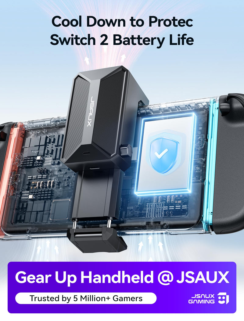 JSAUX Cooling Fan for Switch 2 (2025), Cool Down Accessories for Switch 2 | Switch 2 Fan (Stepless Adjustable Fan Speed) Cools to Enhance Performance & Extend Console Battery Life - Black (GP0201A)