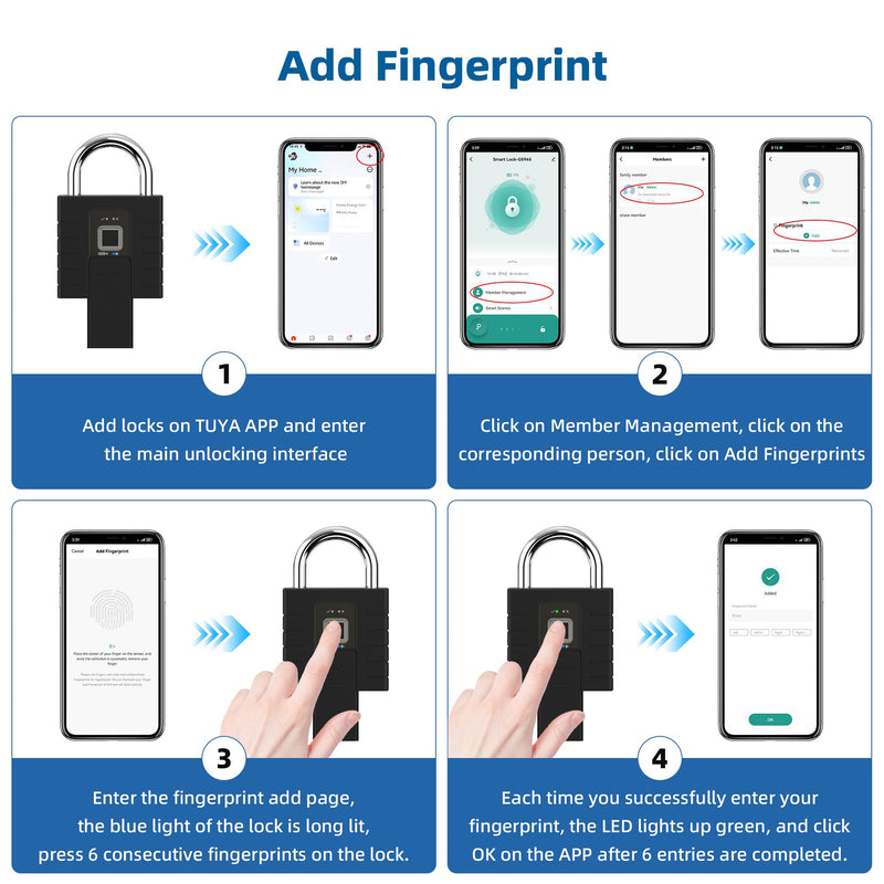 Smart Padlock with Keys, Heavy Duty Fingerprint Padlock, Remote Authorization via Phone, with Rest Key and 2 Keys,Waterproof Padlocks for School Locker,Truck,Warehouse,Gate,Office,Door