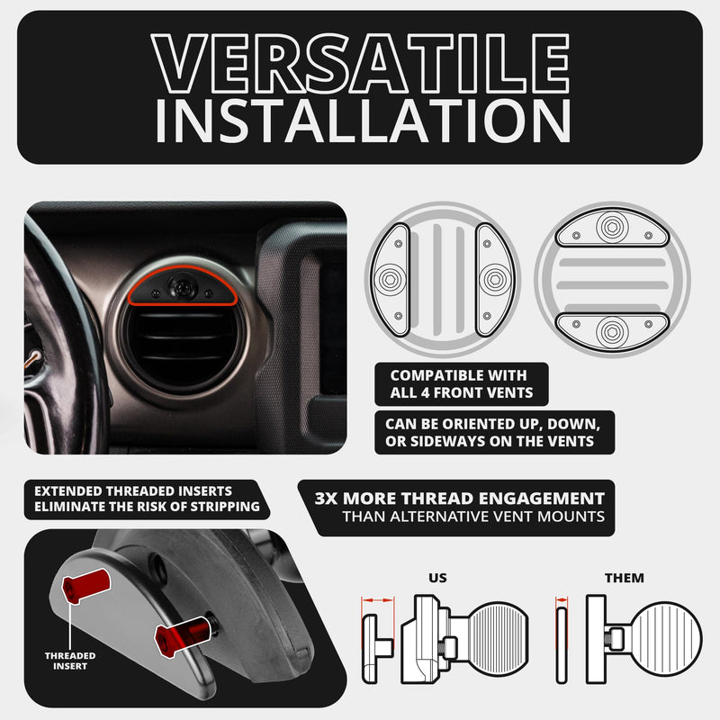 Tackform Link Vent Phone Mount Compatible with 2018 – 2023 Jeep JL, Gladiator, 4XE | Aluminum | Zero Slip, Anti-Scratch | Universal Magnetic Phone Holder | 2" Arm | Black | (NOT MAGSAFE Compatible) Small Standard Magnet