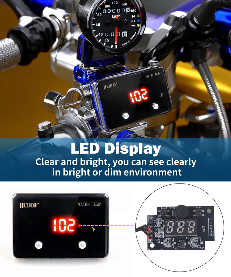 Digital Water Temperature Gauge 14-302°F with 1/8 NPT Sensor Real-Time Monitoring 12V LED Electrical Water Coolant Temp Gauges Waterproof for Car Truck Motor Marine Vehicle Automotive Red Fahrenheit