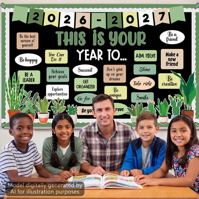 Plant Motivational Backdrop Banner This is Your Year Classroom Decor | Inspirational Classroom Decoration Welcome Back to School Background for First Day of School Party Photo Booth Prop Supplies green plant