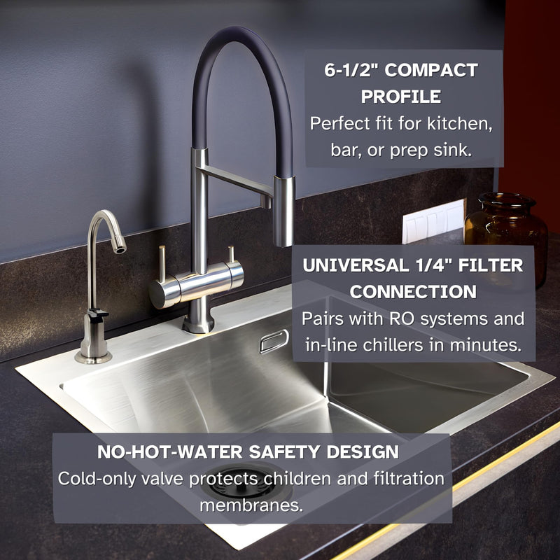 Westbrass D203-NL-20 6" Touch-Flo Style Pure Cold Water Dispenser Faucet, 1 Pack, Stainless Steel