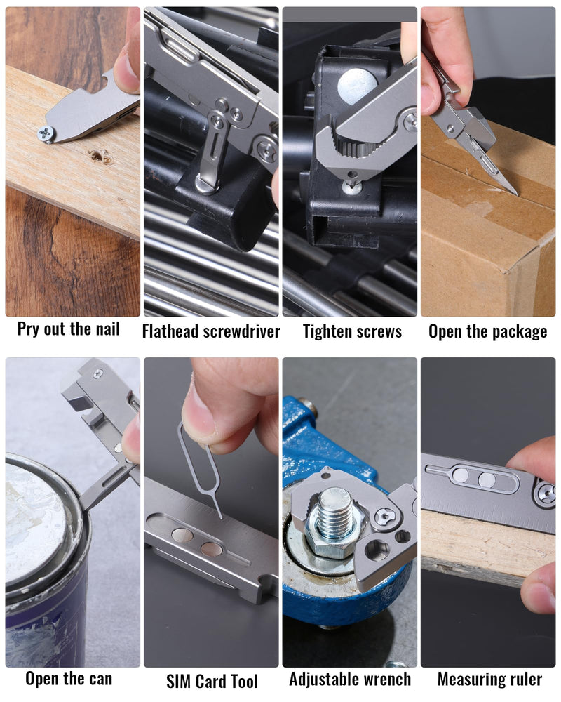 Titanium Pry Bar, EDC Multitool with Folding knife, Wrench, Screwdriver, Bottle Opene, Ruler, SIM Card Removal Tool, Ruler, EDC Pocket Multi Tool Tc04 Silver