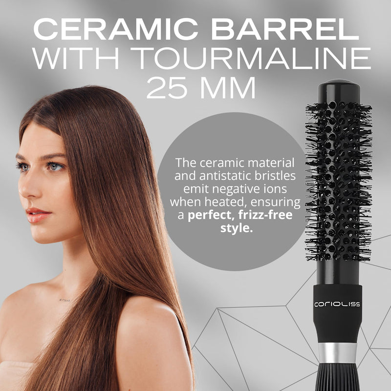 Corioliss | Hair Roller Brush for Women | Professional Hair Brush Ceramic | Ideal for Short Hair and Precise Work Styling 25 mm Black