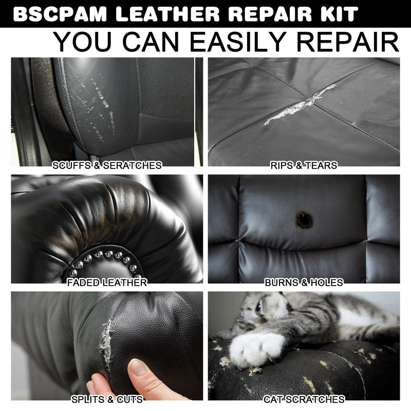 Black Leather Repair Kit for Car Interior, Black Leather Vinyl Repair Kit for Furniture Couch Sofa Jacket Purse, Car Upholstery Black Vinyl Repair Kit for Car seat Boat seats Scratch Tears Hole Black Leather Repair Kit