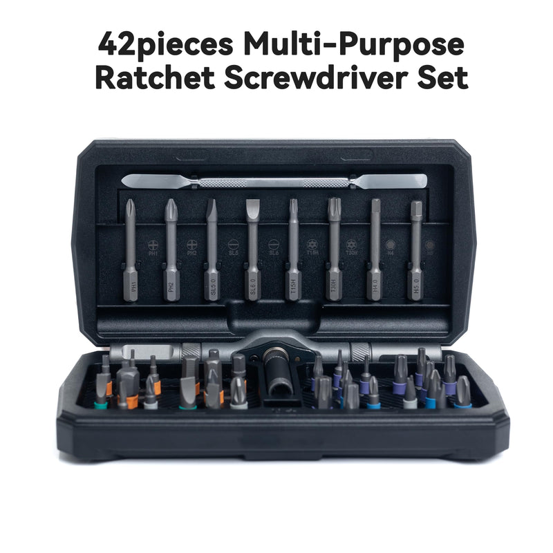 42 in 1 Magnetic Screwdriver, Screwdriver Set, Multi Bit Ratcheting Screwdriver Set with Storage Case Repair Tool Kit for Computer, Eyeglass, Bicycles, Watch, Ring Doorbell, Furniture and DIY Black Ratchet
