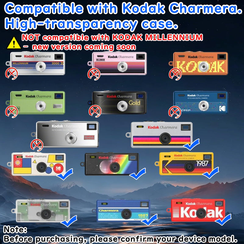 Protective Case for Kodak CHARMERA – Full-Cover Design for Keychain Camera –Includes Spring Strap, Anti-Drop Lanyard, Clear Pouch & Stickers Transparent
