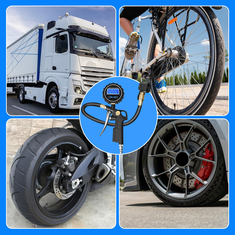 Digital Bike Tire Pressure Gauge, Presta Valve Adaptor, Schrader to Presta Valve Adapter for Air Compressor, Schrader Valve Adapter, Easiest Use Presta and Schrader Air Compressor Tool Presta & Schrader Valve Adapter