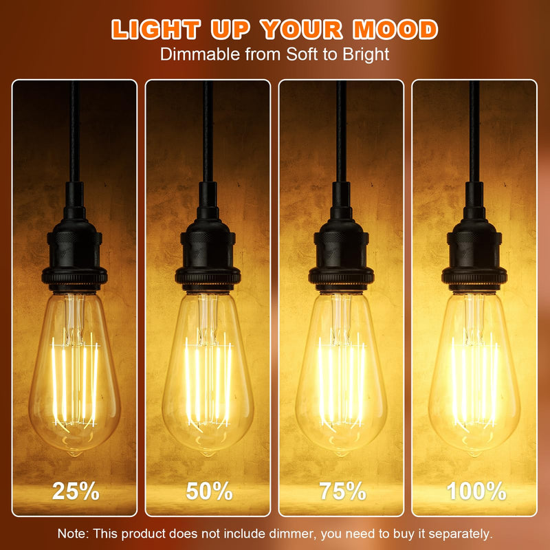 Kawaya E26 LED Edison Bulbs: 6W Equivalent 60 Watt Dimmable LED Light Bulbs - Warm Lights 2700k 800 Lumens High Brightness Filament Bulbs with 90+ CRI - Clear Glass, Pack of 20 2700k Warmwhite 20 Pack