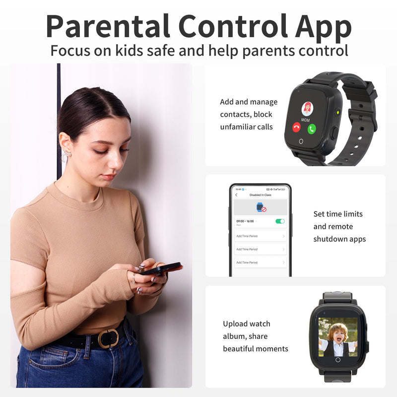 Kids Watch with GPS Tracker, Kids Smart Watch Boys with Video Call Alarm SOS Call Camera Pedometer Stopwatch Caculator Flashlight Birthday Gifts Toys for Boys Age 3-12 Black