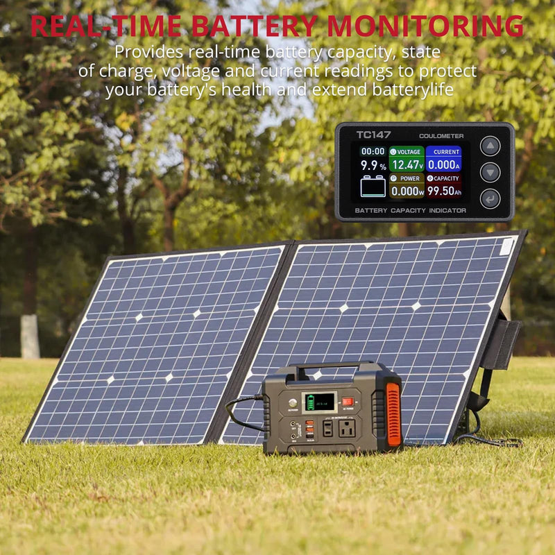 BINTA 0-50A Small Battery Monitor Shunt Voltmeter Ammeter for Lifepo4 Lithium, Backlight Waterproof Battery Meter for Auto Car RV Motorhome Golf Cart Portable Power Systems