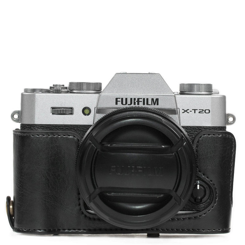 MegaGear MG981 Ever Ready Leather Camera Case and Strap for Fujifilm X-T30, X-T20, X-T10 (16-50mm / 18-55mm Lenses) - Black One Size