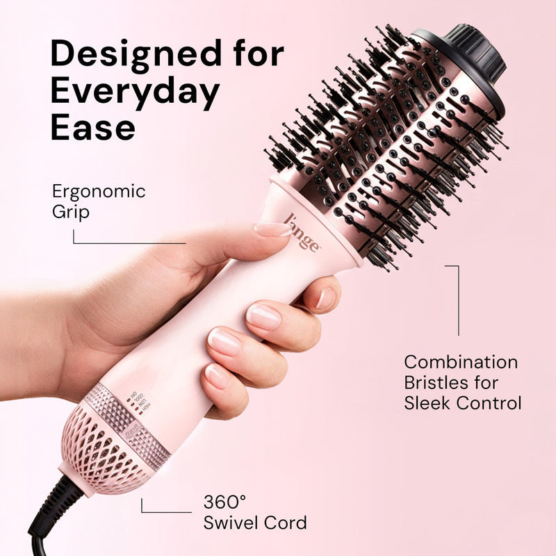  [AUSTRALIA] - L'ANGE HAIR Le Volume 2-in-1 Titanium Hair Dryer Brush - 75MM Hot Air Blow Dryer Brush - Thermal Brush with Oval Barrel - Hot Hair Styler for Smooth, Frizz-Free Results - Blush