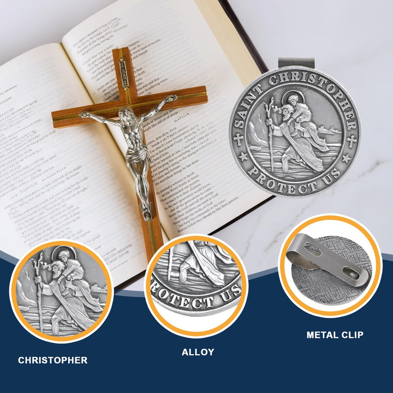 St Christopher Medal for Car, Visor Clips for Cars, Saint Christopher Medal, Guardian Angel Visor Clip, Catholic Gifts for Loved Ones, Friends and New Drivers（1PCS 1PCS
