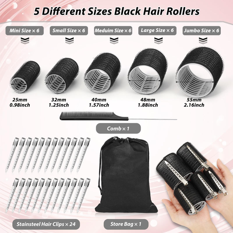 Thrilez 56PCS Hair Curlers Rollers with 5 Sizes 55mm 48 mm 40 mm 32 mm 25mm | Jumbo Large Medium Small Rollers for Long Medium Short Thick Fine Lift Curler Volume, Hair Roller Set for DIY Hairdressing