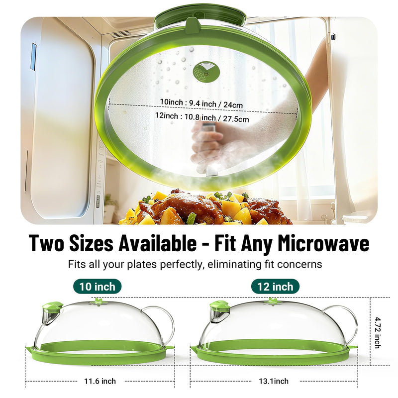 Microwave Splatter Cover with Water Steamer, Upgraded Microwave Cover for Food with Handle, Clear Plate Covers, Splatter Guard, Kitchen Essentials Gadgets, House Warming Gifts New Home, 10 Inch Green 10inch