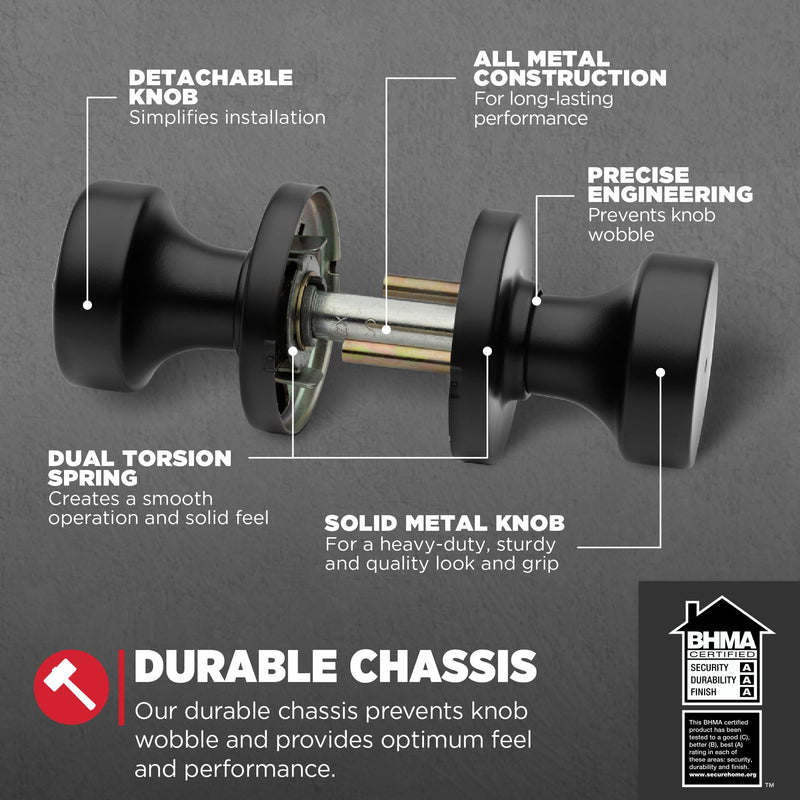 Kwikset Pismo Interior Privacy Door Knob with Lock, Door Handle For Bathroom and Bedroom, Matte Black Keyless Turn Lock Doorknob, with Microban Protection 1 Pack