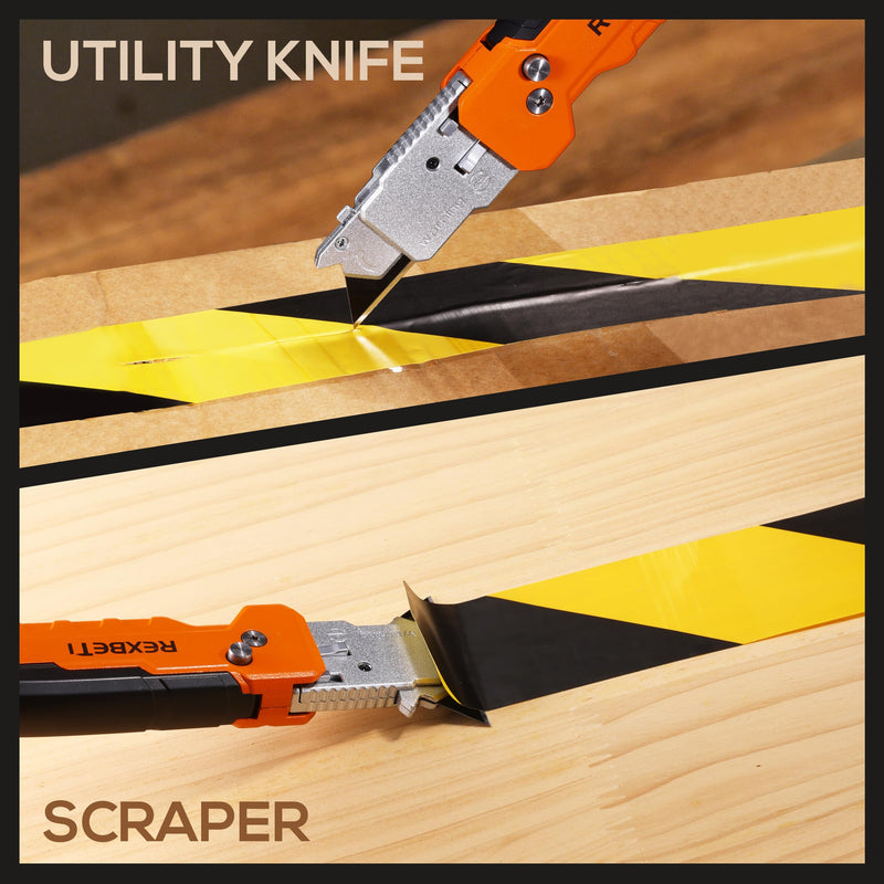 REXBETI 2-in-1 Utility Knife & Scraper, Zinc Alloy Body, Blade Storage（2 pack）