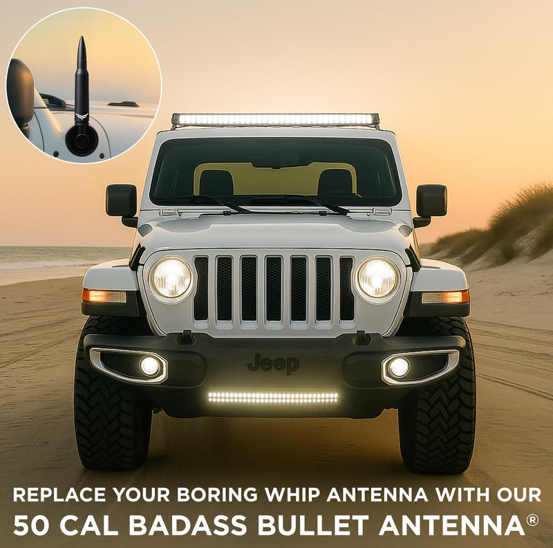 50 Cal Badass Bullet Antenna® Fits Jeep Wrangler JK & JL from (2007 for Jeep Wrangler & Gladiator Accessories - Car Wash Safe & Anti Thelf Design - Ditch The Whip & Upgrade Your Jeep BLACK