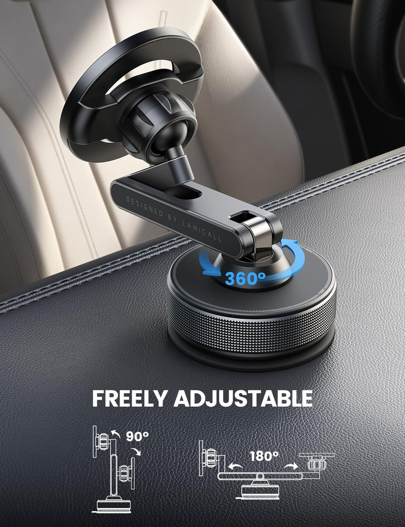 Lamicall Car Phone Holder Mount Ultra Nano Gel & 70+LBS Vacuum Suction Cup | 20X Strong Magnets 360° Phone Holders for Your Car Dashboard Windshield Car Mount for iPhone 17 16 15 Pro Max S26 S25 Black