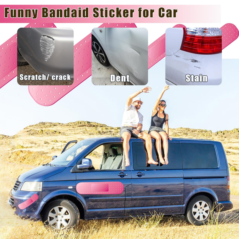 4pcs Funny Car Band Aid Sticker for Car Damage, 10/24in Giant Band Aid Car Decals for Cover Dent Crack and Scratch, Car Bumper Sticker, Large Vehicle Body Bandage (Pink 2pcs Large and 2pcs Small Size)