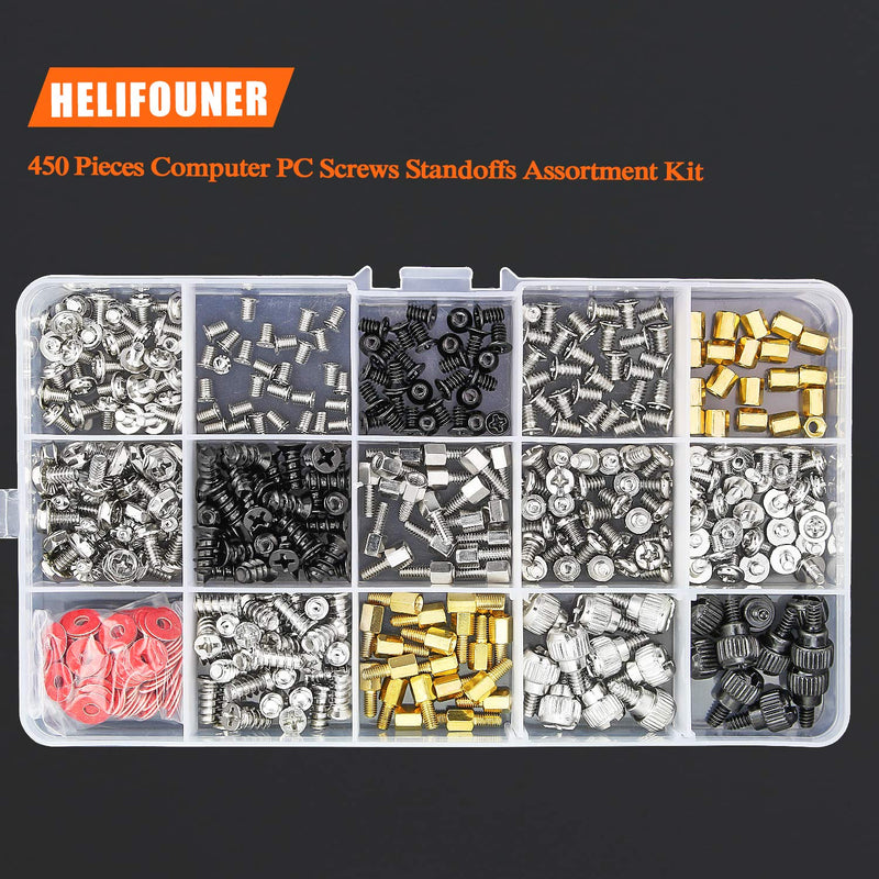 450 Pieces Computer Standoffs Spacer Screws Assortment Kit for Hard Drive Computer Case Motherboard Fan Power Graphics