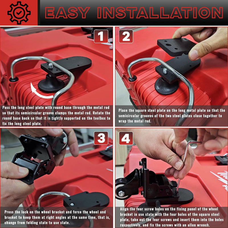 Upgraded Packout Caster Wheel kit fit for Milwaukee Packout Rolling Tool Box, Steel Construction Front Swivel Wheels Accessories for Milwaukee Packout Organizer, 200 Lbs Load Capacity Black