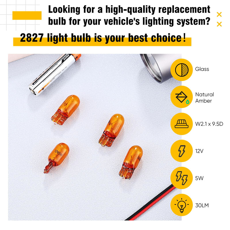 2827NATB 2825 Bulb 12V 5W W2.1 x 9.5D Base Natural Amber Parking Light Side Marker Light Bulbs Front Lights Headlights